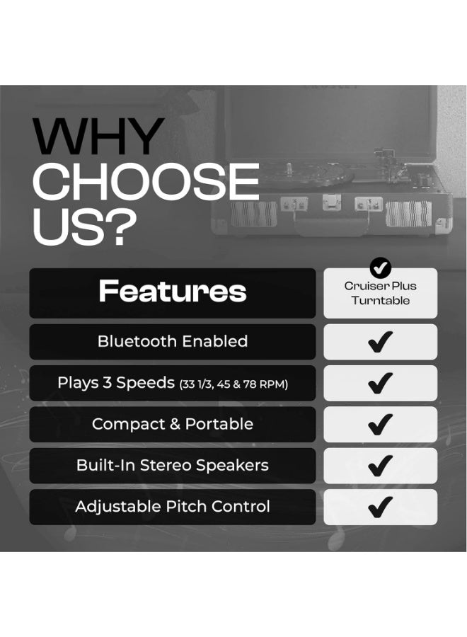 وانغبانغزي فونوغراف محمول كلاسيكي على شكل حقيبة سفر مع سماعات مدمجة,يعمل بثلاث سرعات مع ناقل حركة بالحزام,يدعم تشغيل الأسطوانات الفينيل والاتصال عبر بلوتوث/USB يحتوي على منفذ إدخال مساعد (AUX) ومنفذ إخراج آر سي إيه (RCA) - Image 4